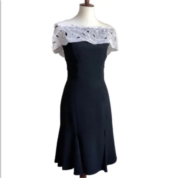 Cocktail Dress Black White Rhinestone Off Shoulder - Picture 1 of 9